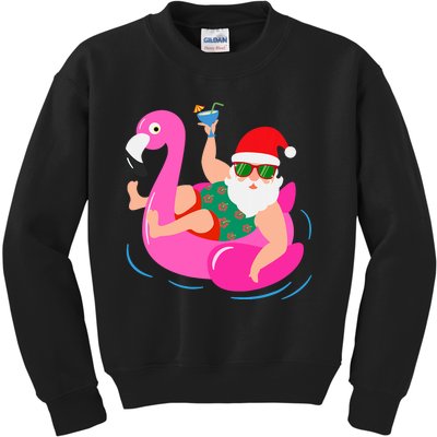 Funny Pool Party Santa Sunglasses Flamingo Christmas In July Kids Sweatshirt