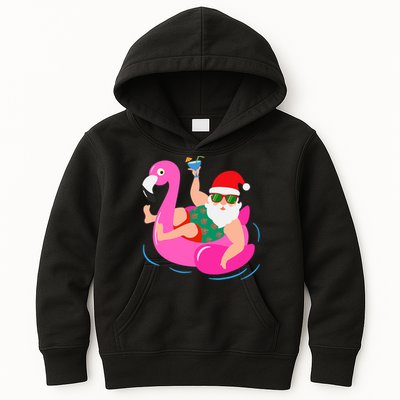 Funny Pool Party Santa Sunglasses Flamingo Christmas In July Kids Hoodie