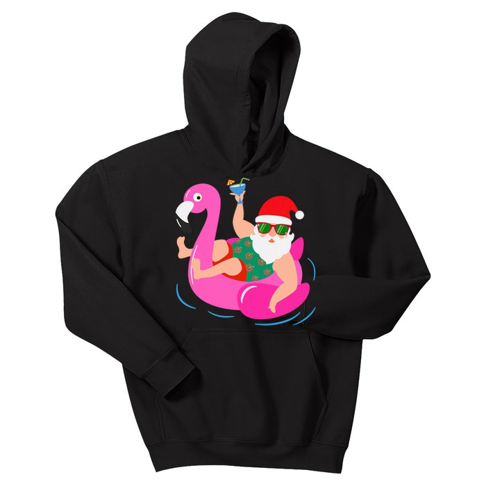 Funny Pool Party Santa Sunglasses Flamingo Christmas In July Kids Hoodie