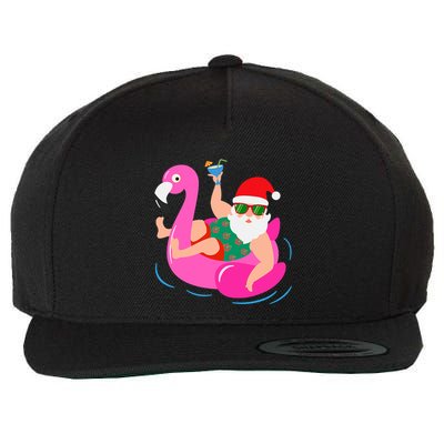Funny Pool Party Santa Sunglasses Flamingo Christmas In July Wool Snapback Cap