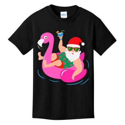 Funny Pool Party Santa Sunglasses Flamingo Christmas In July Kids T-Shirt