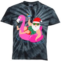 Funny Pool Party Santa Sunglasses Flamingo Christmas In July Kids Tie-Dye T-Shirt