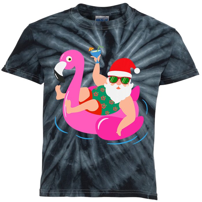 Funny Pool Party Santa Sunglasses Flamingo Christmas In July Kids Tie-Dye T-Shirt