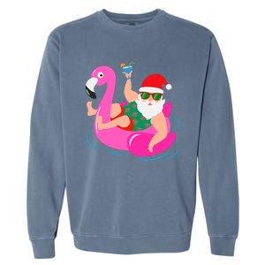 Funny Pool Party Santa Sunglasses Flamingo Christmas In July Garment-Dyed Sweatshirt