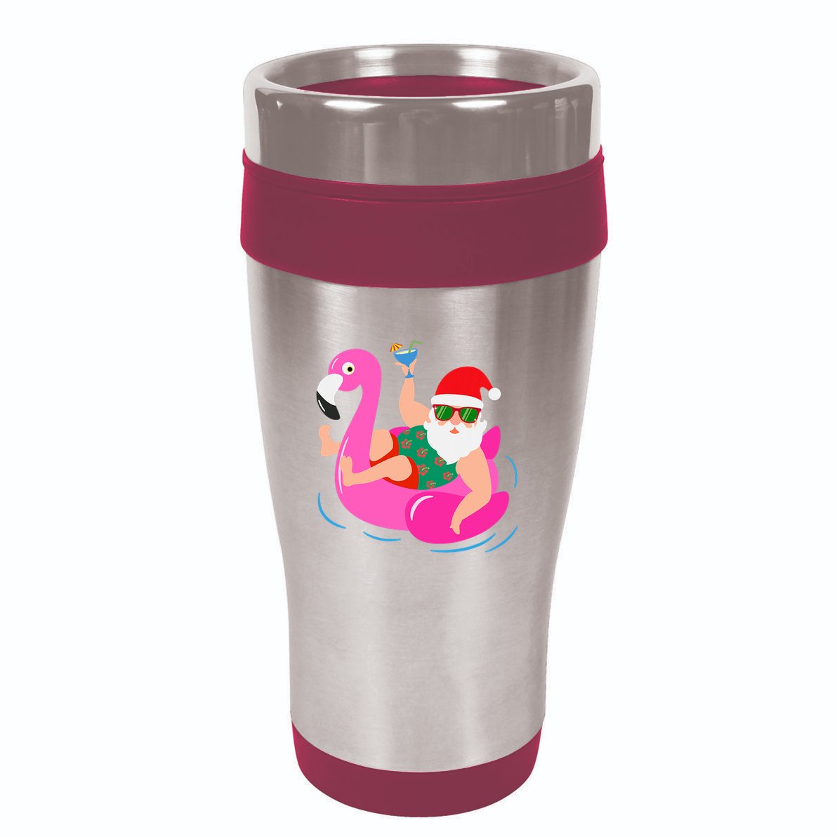 Funny Pool Party Santa Sunglasses Flamingo Christmas In July 16oz Travel Tumbler