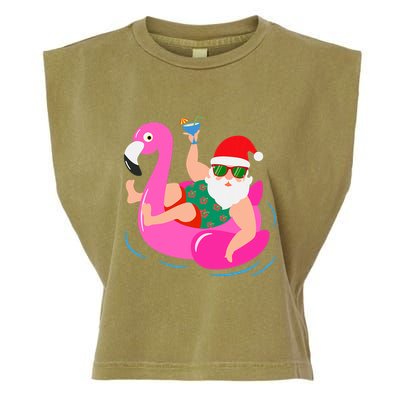 Funny Pool Party Santa Sunglasses Flamingo Christmas In July Garment-Dyed Women's Muscle Tee