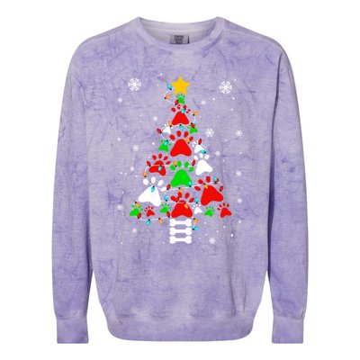 Funny Paw Print Xmas Dog Cat Lovers Christmas Tree Lights Gift Colorblast Crewneck Sweatshirt