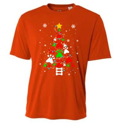 Funny Paw Print Xmas Dog Cat Lovers Christmas Tree Lights Gift Cooling Performance Crew T-Shirt