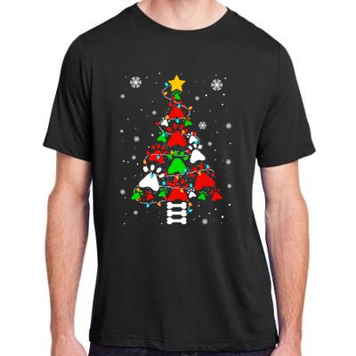 Funny Paw Print Xmas Dog Cat Lovers Christmas Tree Lights Gift Adult ChromaSoft Performance T-Shirt