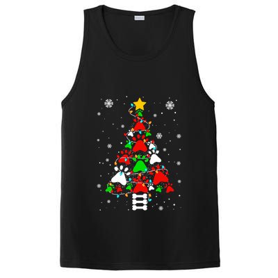 Funny Paw Print Xmas Dog Cat Lovers Christmas Tree Lights Gift PosiCharge Competitor Tank