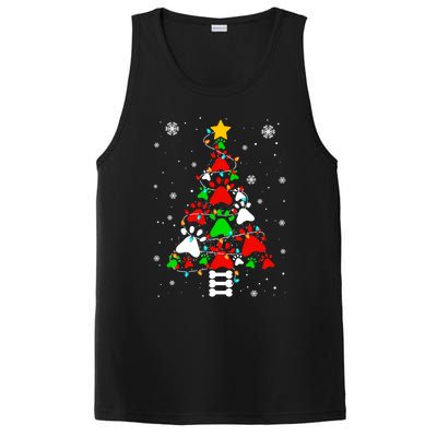 Funny Paw Print Xmas Dog Cat Lovers Christmas Tree Lights Gift PosiCharge Competitor Tank