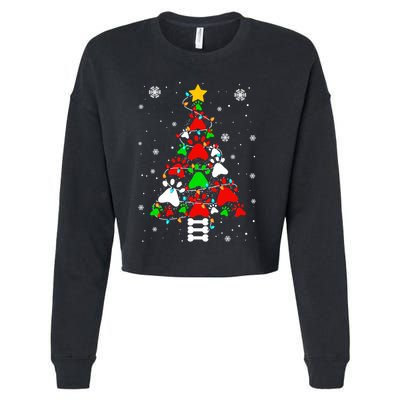 Funny Paw Print Xmas Dog Cat Lovers Christmas Tree Lights Gift Cropped Pullover Crew