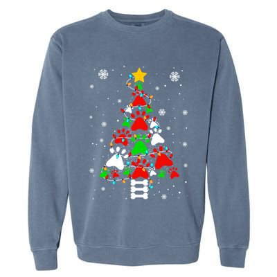 Funny Paw Print Xmas Dog Cat Lovers Christmas Tree Lights Gift Garment-Dyed Sweatshirt