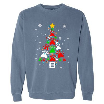 Funny Paw Print Xmas Dog Cat Lovers Christmas Tree Lights Gift Garment-Dyed Sweatshirt