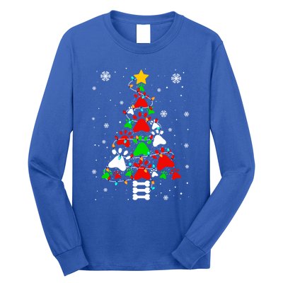 Funny Paw Print Xmas Dog Cat Lovers Christmas Tree Lights Gift Long Sleeve Shirt