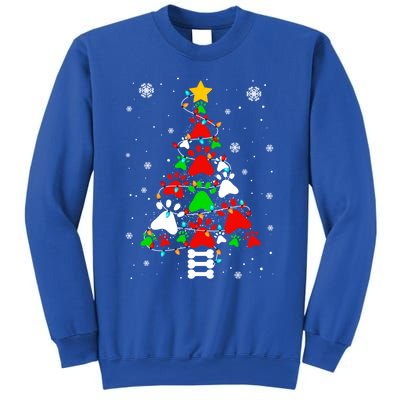 Funny Paw Print Xmas Dog Cat Lovers Christmas Tree Lights Gift Sweatshirt