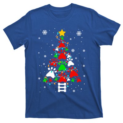 Funny Paw Print Xmas Dog Cat Lovers Christmas Tree Lights Gift T-Shirt