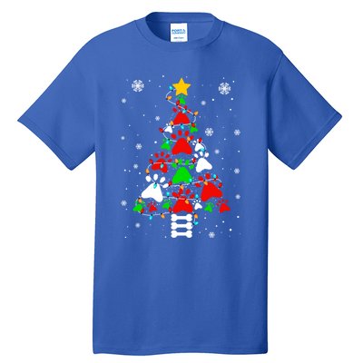 Funny Paw Print Xmas Dog Cat Lovers Christmas Tree Lights Gift Tall T-Shirt