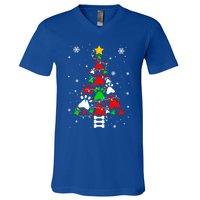 Funny Paw Print Xmas Dog Cat Lovers Christmas Tree Lights Gift V-Neck T-Shirt