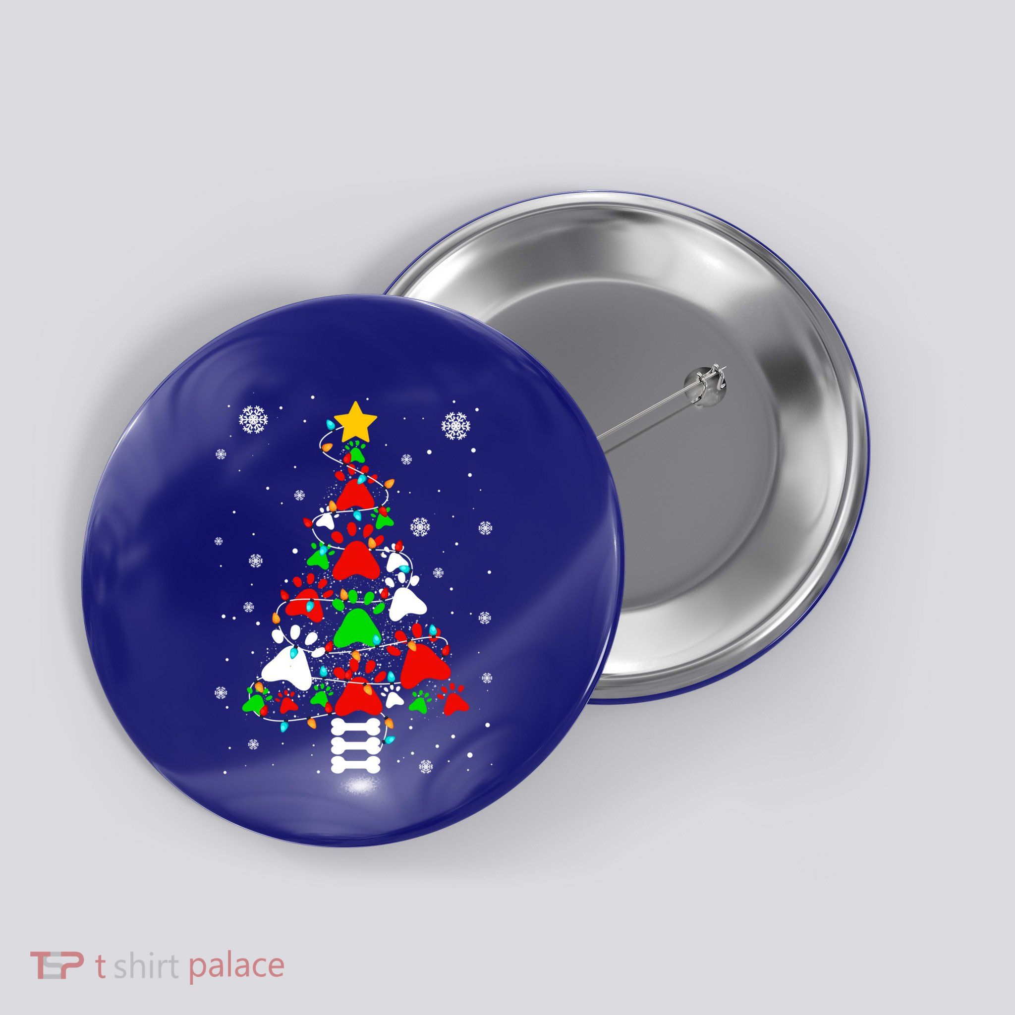 Funny Paw Print Xmas Dog Cat Lovers Christmas Tree Lights Gift Button