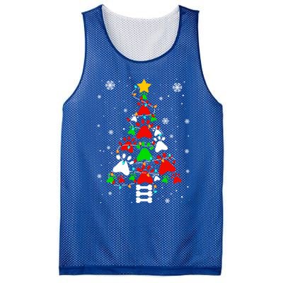 Funny Paw Print Xmas Dog Cat Lovers Christmas Tree Lights Gift Mesh Reversible Basketball Jersey Tank