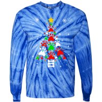 Funny Paw Print Xmas Dog Cat Lovers Christmas Tree Lights Gift Tie-Dye Long Sleeve Shirt