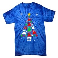 Funny Paw Print Xmas Dog Cat Lovers Christmas Tree Lights Gift Tie-Dye T-Shirt