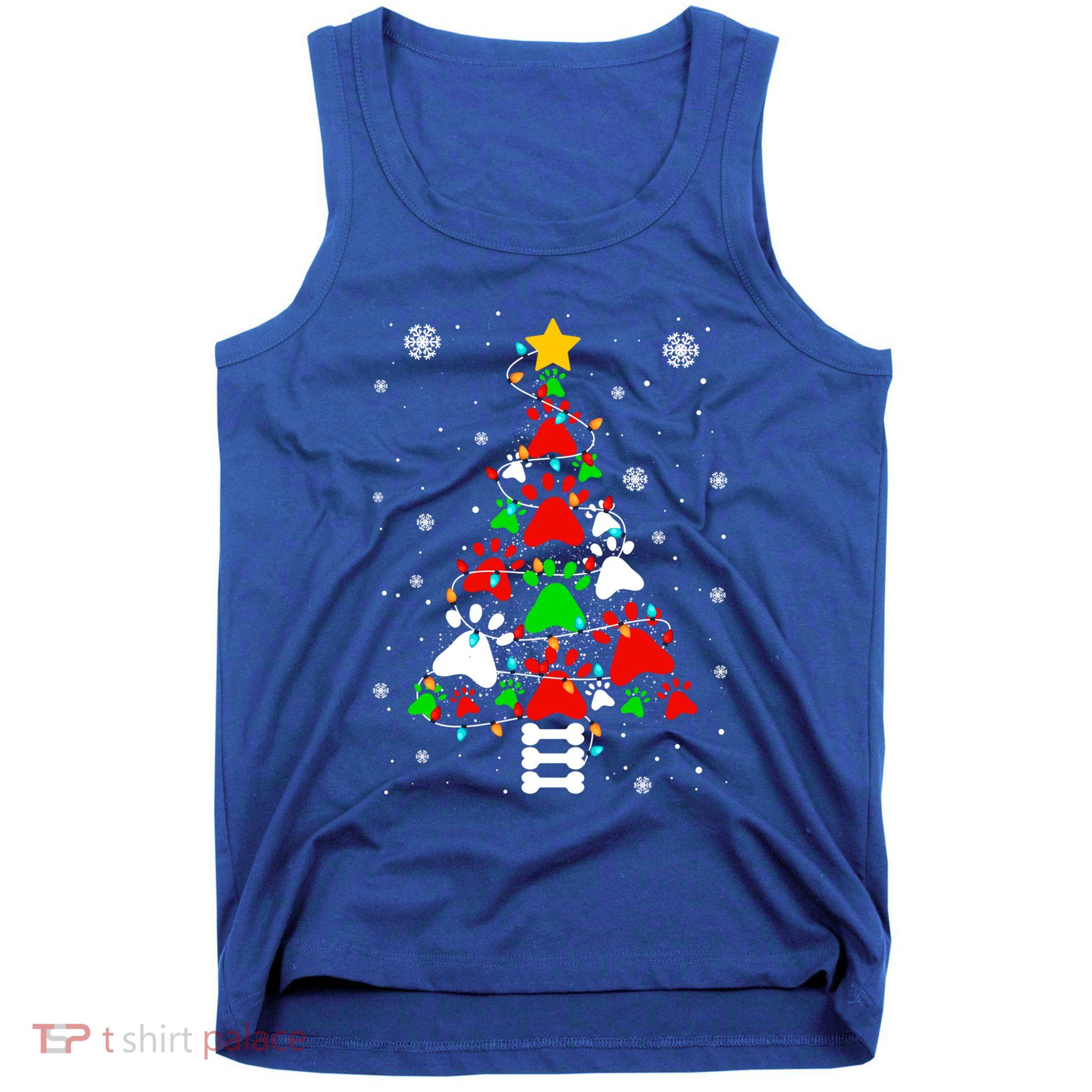 Funny Paw Print Xmas Dog Cat Lovers Christmas Tree Lights Gift Tank Top