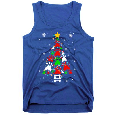 Funny Paw Print Xmas Dog Cat Lovers Christmas Tree Lights Gift Tank Top