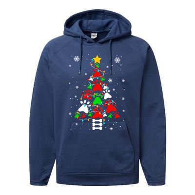 Funny Paw Print Xmas Dog Cat Lovers Christmas Tree Lights Gift Performance Fleece Hoodie