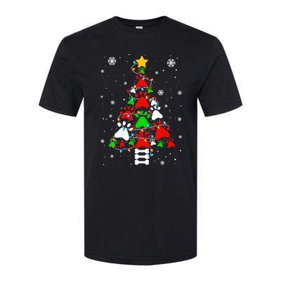 Funny Paw Print Xmas Dog Cat Lovers Christmas Tree Lights Gift Softstyle CVC T-Shirt