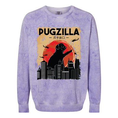 Funny Pug Pugzilla Funny Dog Pug Colorblast Crewneck Sweatshirt