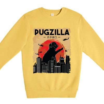 Funny Pug Pugzilla Funny Dog Pug Premium Crewneck Sweatshirt