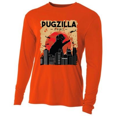 Funny Pug Pugzilla Funny Dog Pug Cooling Performance Long Sleeve Crew