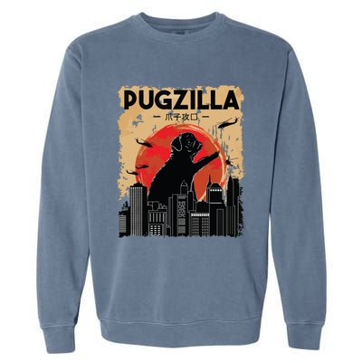 Funny Pug Pugzilla Funny Dog Pug Garment-Dyed Sweatshirt