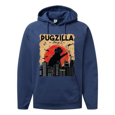 Funny Pug Pugzilla Funny Dog Pug Performance Fleece Hoodie