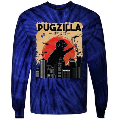 Funny Pug Pugzilla Funny Dog Pug Tie-Dye Long Sleeve Shirt