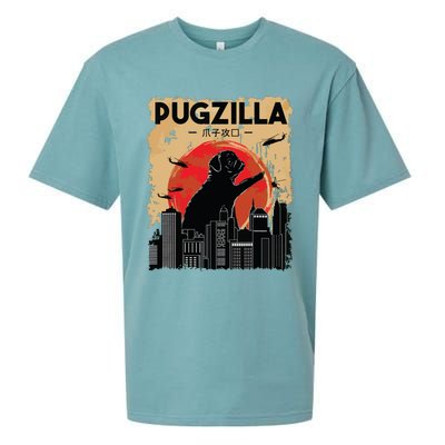 Funny Pug Pugzilla Funny Dog Pug Sueded Cloud Jersey T-Shirt