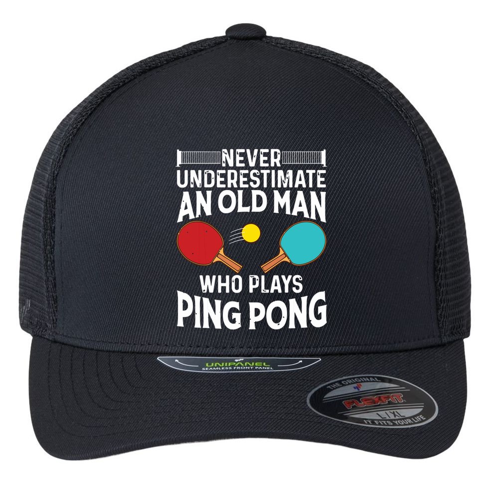Funny Ping Pong Design Men Dad Grandpa Table Tennis Player Flexfit Unipanel Trucker Cap
