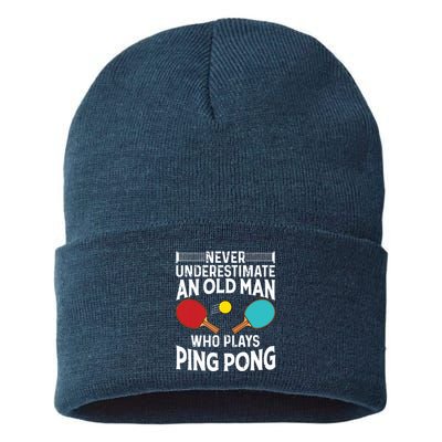 Funny Ping Pong Design Men Dad Grandpa Table Tennis Player Sustainable Knit Beanie
