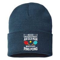 Funny Ping Pong Design Men Dad Grandpa Table Tennis Player Sustainable Knit Beanie