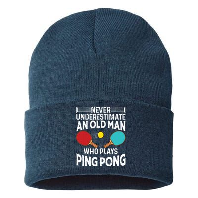 Funny Ping Pong Design Men Dad Grandpa Table Tennis Player Sustainable Knit Beanie