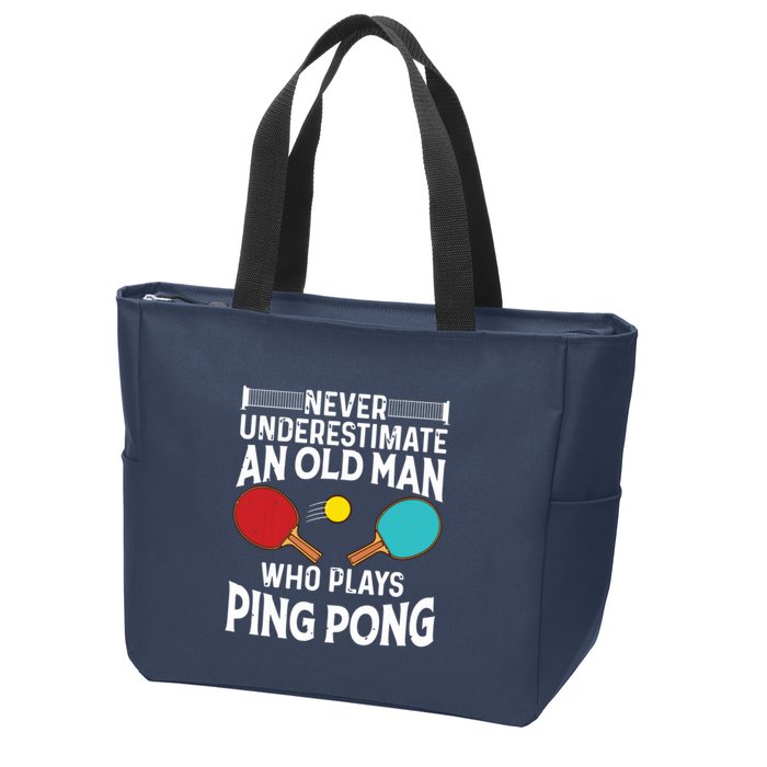Funny Ping Pong Design Men Dad Grandpa Table Tennis Player Zip Tote Bag