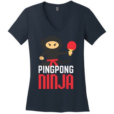 Funny Ping Pong Ninja Shirts Table Tennis Women's V-Neck T-Shirt