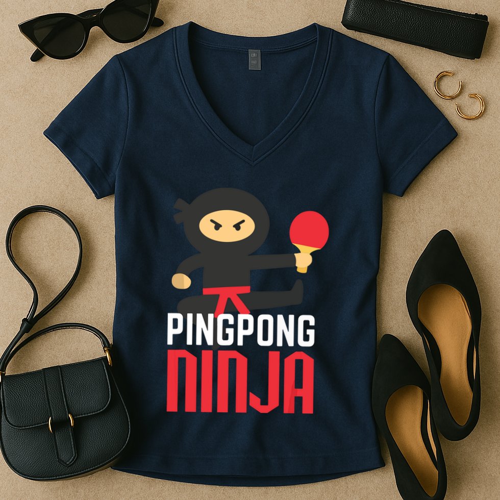 Funny Ping Pong Ninja Shirts Table Tennis Women's V-Neck T-Shirt