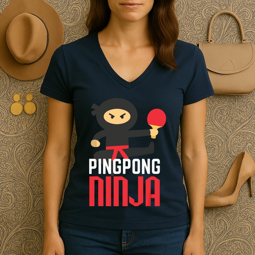 Funny Ping Pong Ninja Shirts Table Tennis Women's V-Neck T-Shirt
