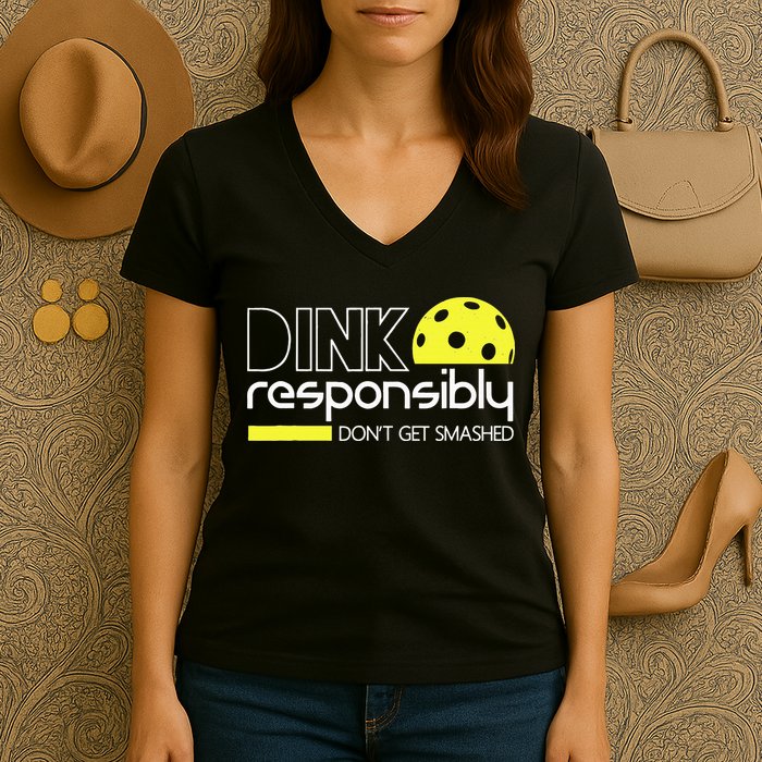 Funny Pickleball Player Dink Responsibly Don't Get Smashed Women's V-Neck T-Shirt