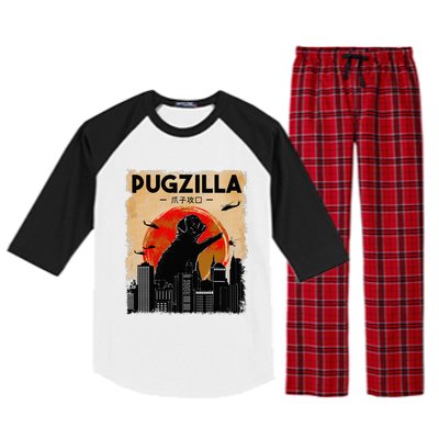 Funny Pug Pugzilla Funny Dog Pug Raglan Sleeve Pajama Set