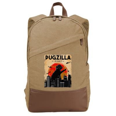 Funny Pug Pugzilla Funny Dog Pug Cotton Canvas Backpack