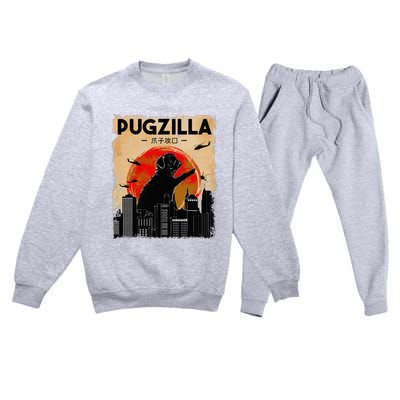 Funny Pug Pugzilla Funny Dog Pug Premium Crewneck Sweatsuit Set